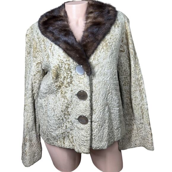 Stripling's Jackets & Blazers - Vtg Persian Lamb Coat w/ Mink Collar Large Buttons Tan Brown 60s 70s Striplings